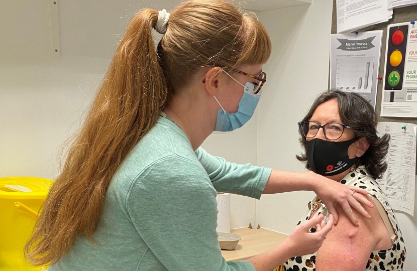 Pauline Latham OBE MP receives her annual flu jab at local pharmacy