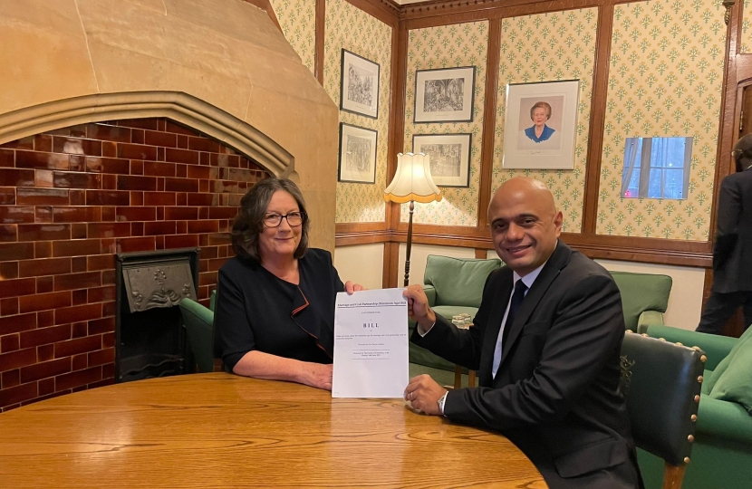 Pauline Latham OBE MP and Sajid Javid MP with Marriage Bill