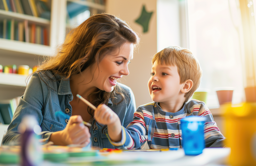 Teacher supporting child