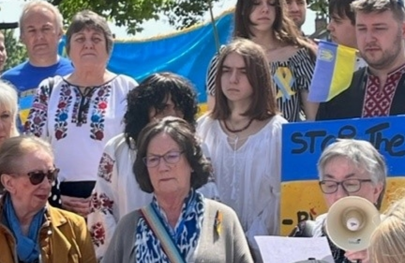 Pauline Latham OBE MP attending Ukrainian rally