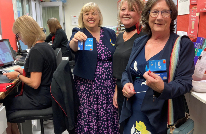 Pauline Latham OBE MP, Minister Jane Hunt MP, and Post Office Manager Joanne