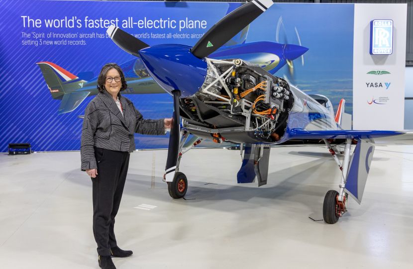 Pauline Latham OBE MP with Rolls-Royce plane