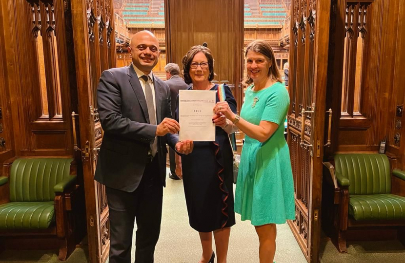 Pauline Latham OBE MP with Sajid Javid MP and Rachel Maclean MP