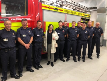 Pauline Latham OBE MP with Duffield Fire Station firefighters