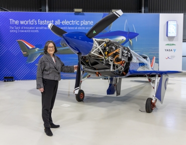 Pauline Latham OBE with Spirit of Innovation aircraft