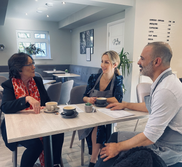 Pauline and Mr and Mrs Calerone in Damsons Coffee House