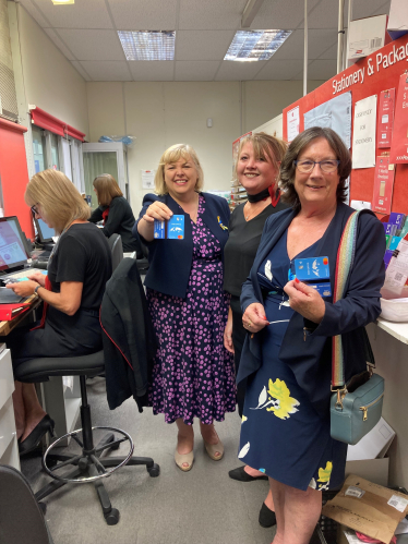 Pauline Latham OBE MP, Minister Jane Hunt MP, and Post Office Manager Joanne