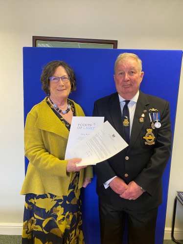 Pauline Latham OBE MP presenting Terry Hall with Point of Light Award