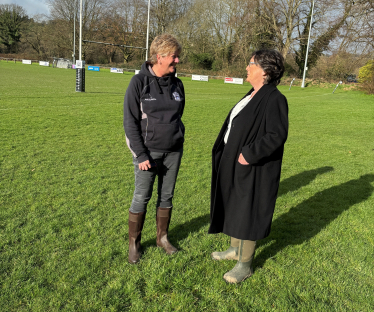 Pauline Latham OBE MP meets Belper Rugby Club chair Jackie Dyer